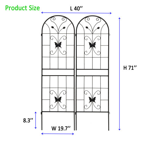 86.7 in. Black Metal Garden Trellis Rustproof Trellis Outdoor Flower Support (2-Pack)