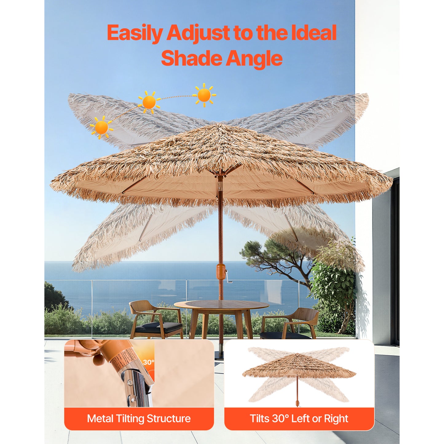 Tiki Umbrella Thatched Patio Umbrella 9 ft Poolside Patio Beach Umbrella
