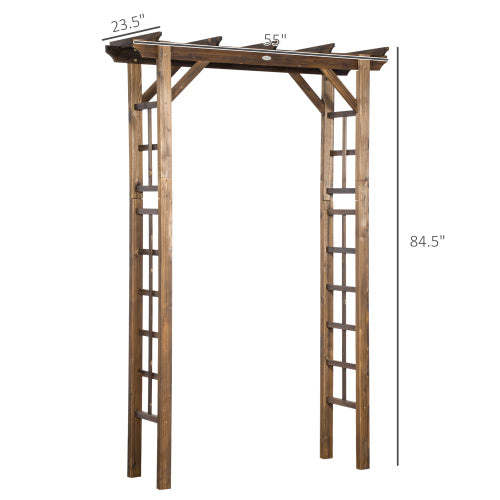Brown 84.50 in. x 23.50 in. Carbonized Wooden Garden Arbor Wedding Ceremony Outdoor and Trellis for Climbing Vines