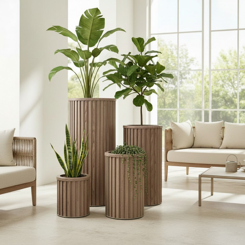 Round Strata Column Planter LG - Ash Brown