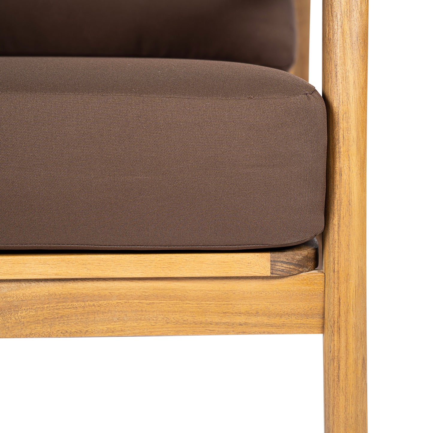 Outdoor Club Chair , Acacia Wood Frame with Rope Back Detail, Water-Repellent Brown Cushions for Patio/Backyard/Deck