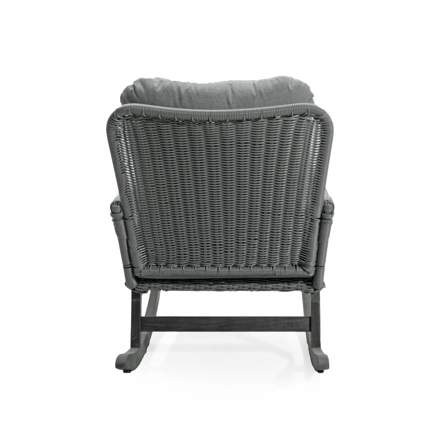 Contemporary Minimalist Gray Wicker Rocking Chair with Soft Polyester Cushions and Durable Wooden Frame, Perfect for Indoor and Outdoor Spaces like Patio, Balcony, or Living Room