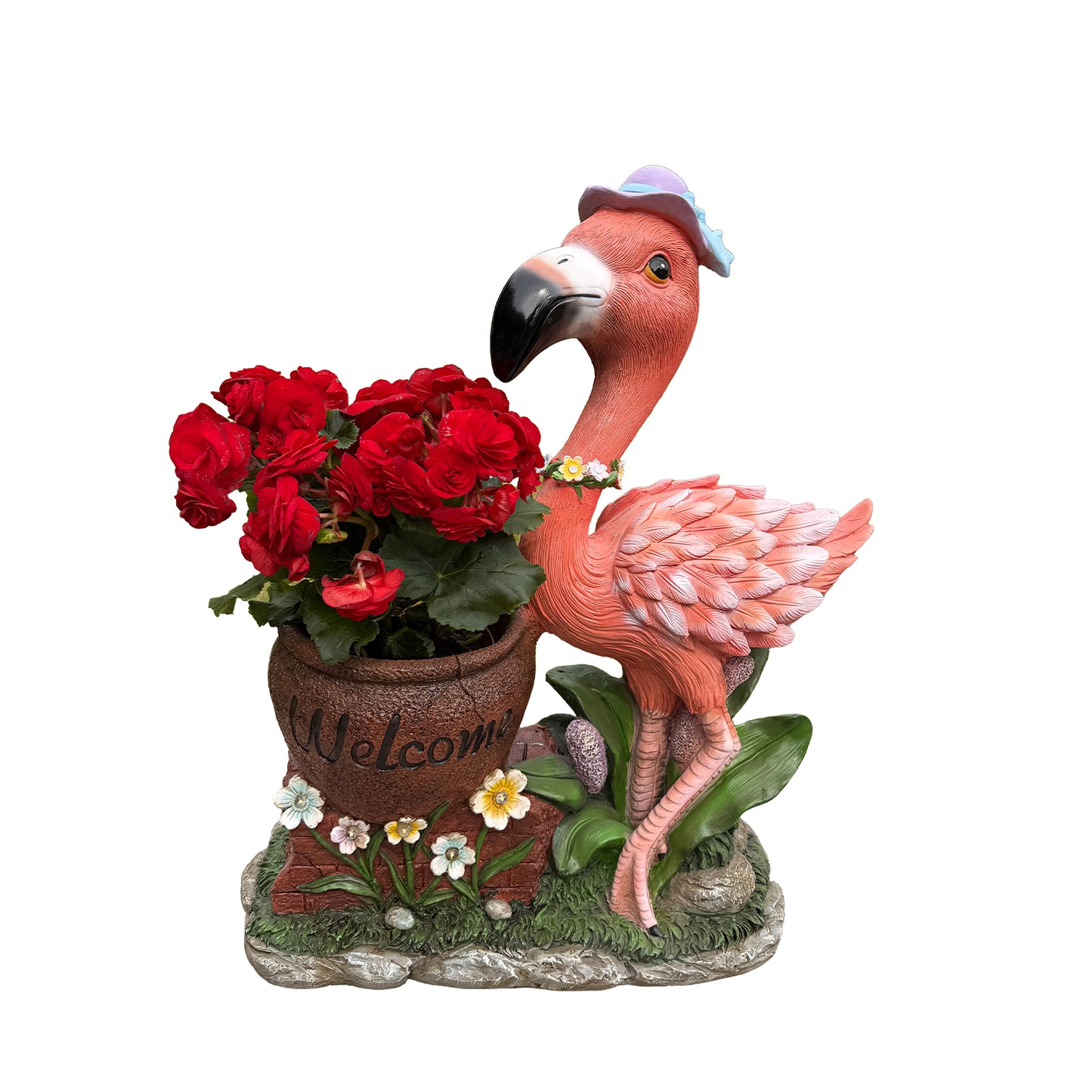Outdoor Garden Sculpture Flamingo Flower Pot Planter - Unique Yard Statue Decoration, Interesting Law Outdoor Ornament