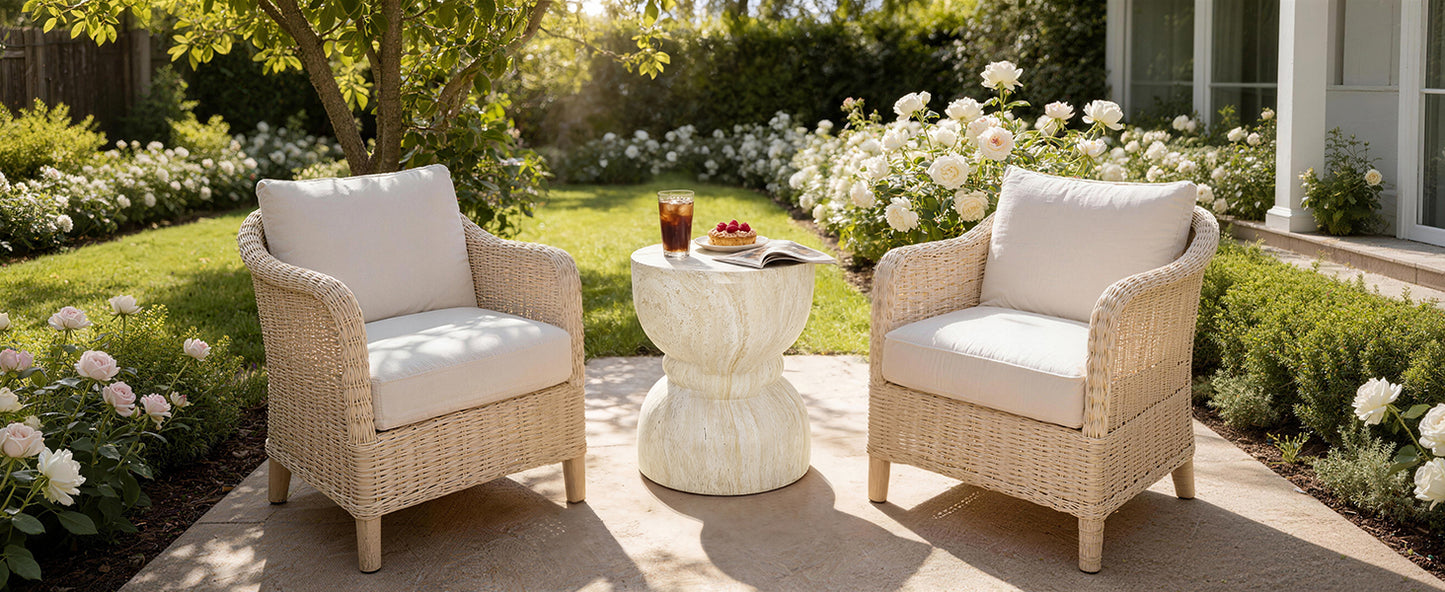 U_Style Outdoor Concrete Side Table,Rounded Waist Outdoor End Tables, Decorative Garden Stools for Indoor Outdoor With Imitation Natural Stone Texture Patio Accent Side Table