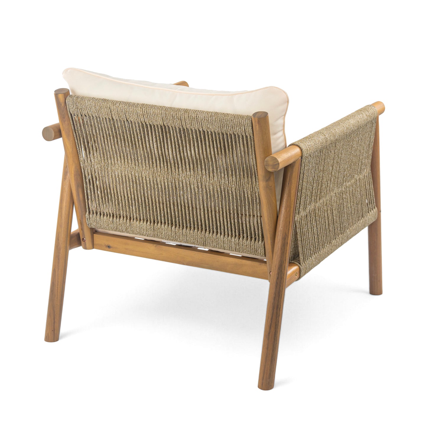 28" Modern Outdoor Woven Lounge Chair with Solid Wood Frame and Comfortable Polyester Cushions, Perfect for Patio, Garden, or Balcony