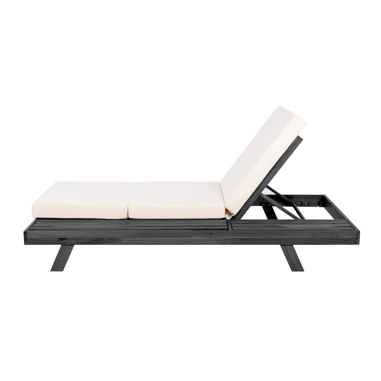Lounge Chaise Set, Space Available On One Side, Acacia Solid Wood In Black With Lounge Cushion (Cream & Triple Fold) – Matching Dark Grey Version Available