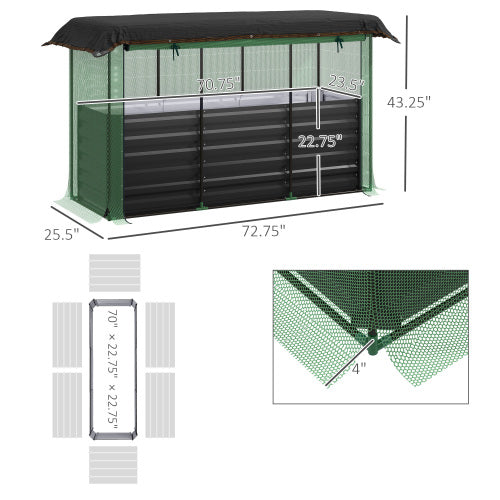 70.75 in. L x 23.5 in. W x 22.75 in. H Beige Steel Raised Garden Bed, Planter Box with Crop Cage and Shade Cloth