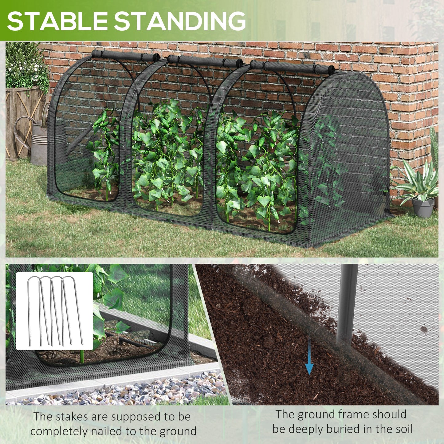 Outsunny 9' x 4' Crop Cage, Plant Protection Tent with Three Zippered Doors, Storage Bag and 6 Ground Stakes, for Garden, Yard, Lawn, Black