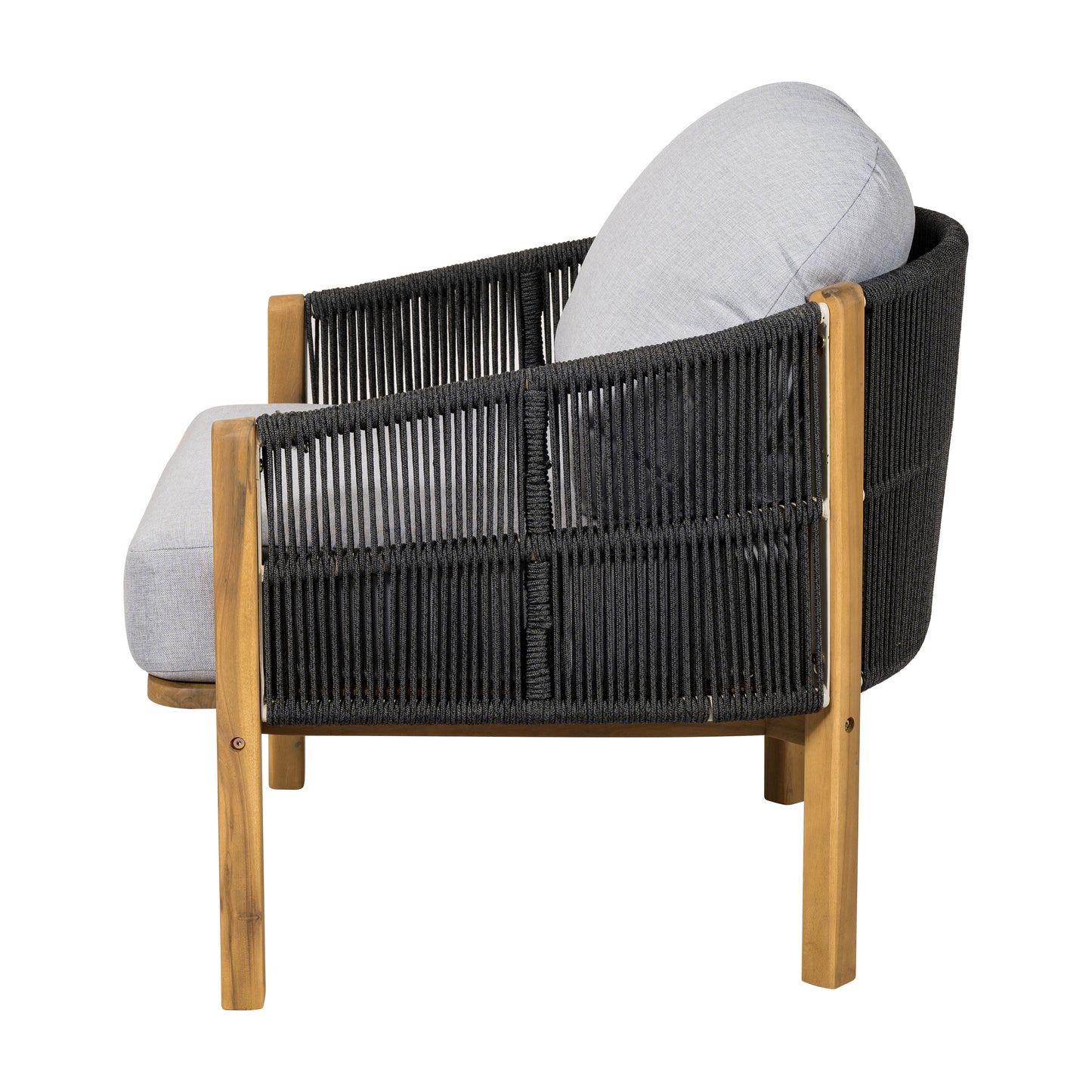 Grotta Outdoor Wood Club Chair, Dark Gray Rope with Gray Cushion