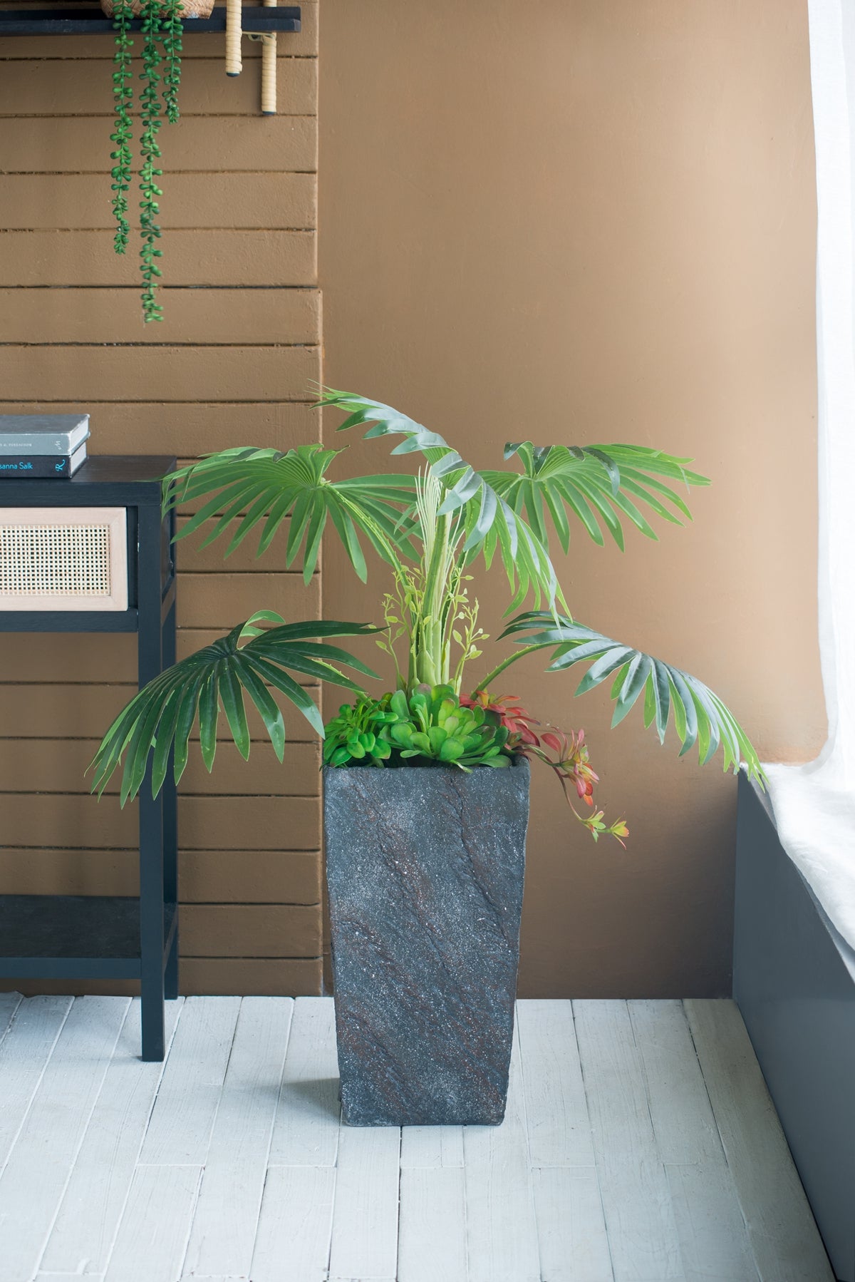 9.4x9.4x18.1" Cement Planter Large, Indoor Outdoor Garden Functional  Decor