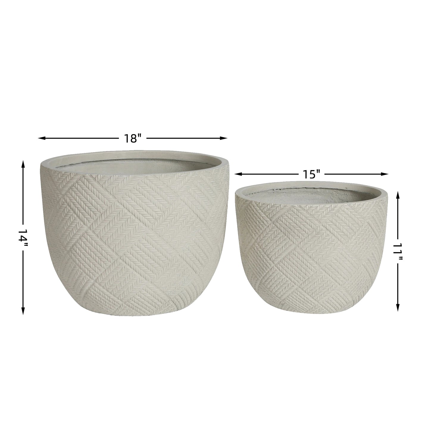 Round Concrete Planter Set of 2, Large Outdoor Indoor Handmade Rustic Decorative Planter Pots with Drainage Holes for Home Garden Patio, 15" x 11" & 18" x 14"  (grey)