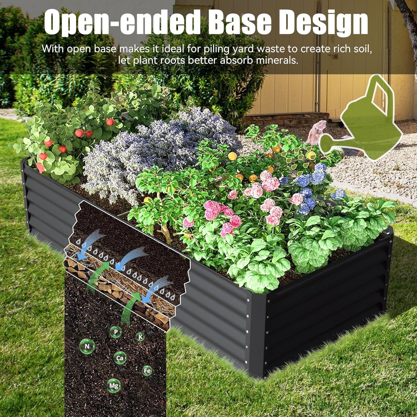 6x3x1.5ft Galvanized Raised Garden Bed, Outdoor Planter Garden Boxes Large Metal Planter Box for Gardening Vegetables Fruits Flowers, Dark Gray