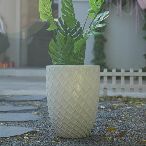 16.5 in. Dia x 21 in. H Milk White Ceramic Round Planter, for Patio, Garden, Windowsill-White