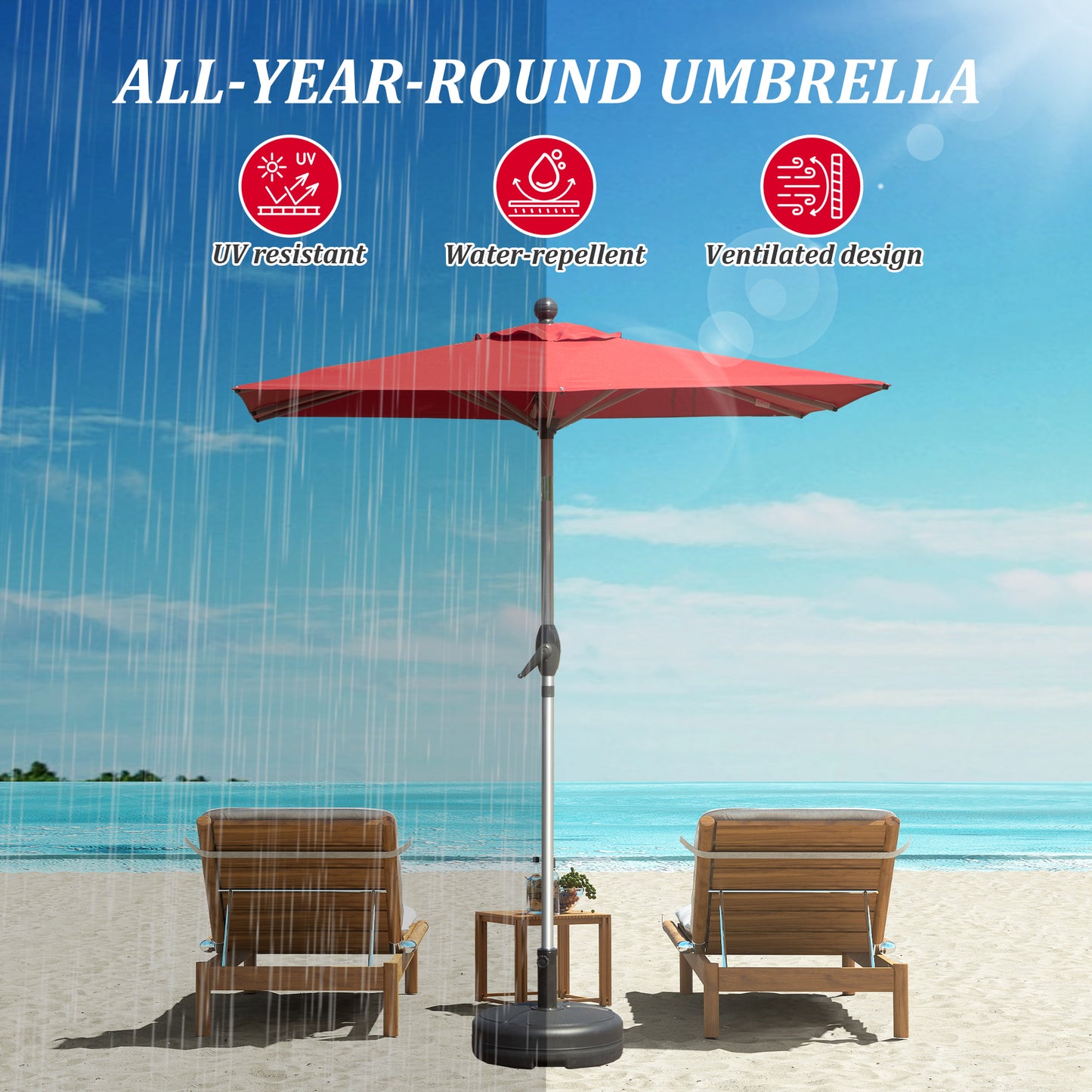 Rectangle Patio Umbrella with Crank Lift and Tilt Function, Brick Red (Base not included)