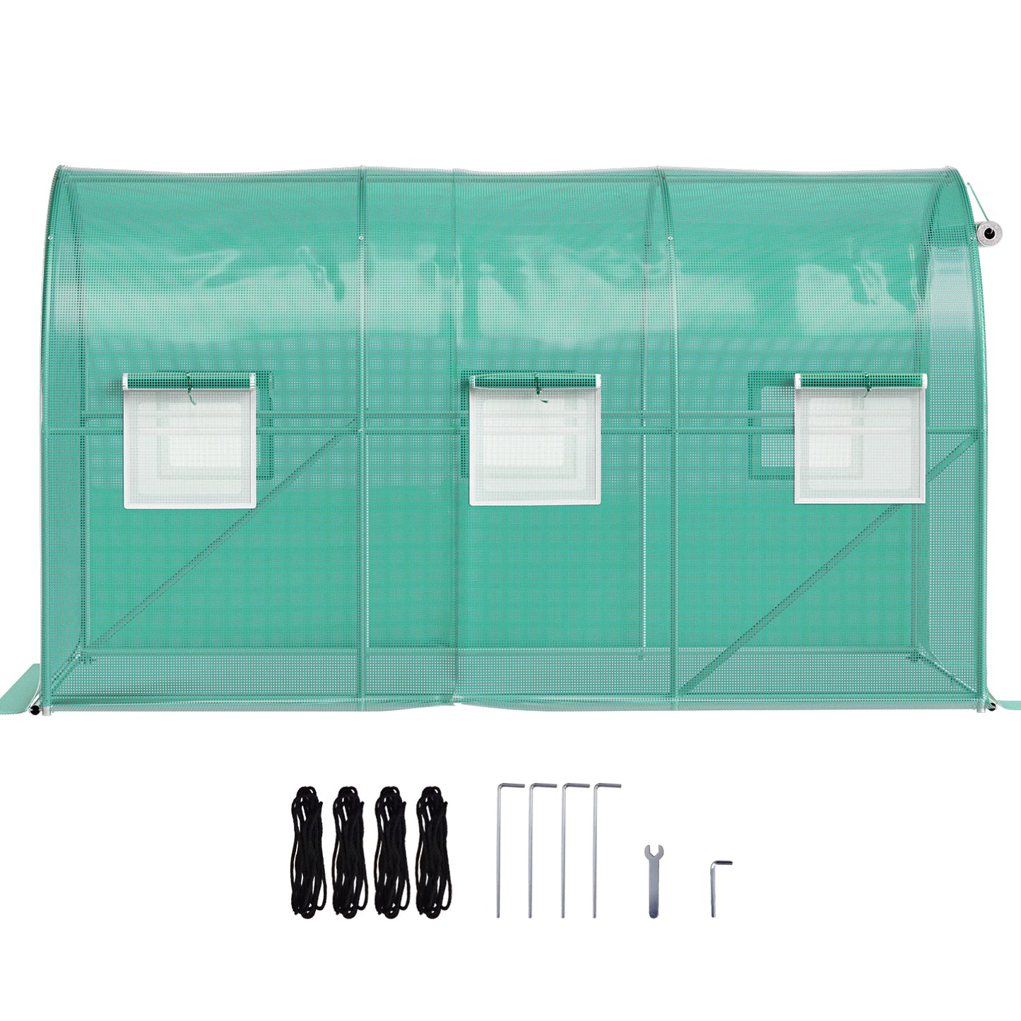 Walk-in Tunnel Greenhouse, 12 x 7 x 7 ft Portable Plant Hot House w/ Galvanized Steel Hoops, 1 Top Beam, Diagonal Poles, Zippered Door & 6 Roll-up Windows, Green