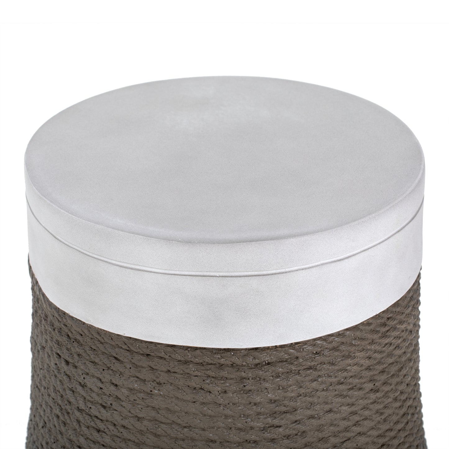 Outdoor Light Gray & Brown Retro Woven Rope & Fan-Base MGO Side Table – End Table for Home, Office, Living Room & Outdoor