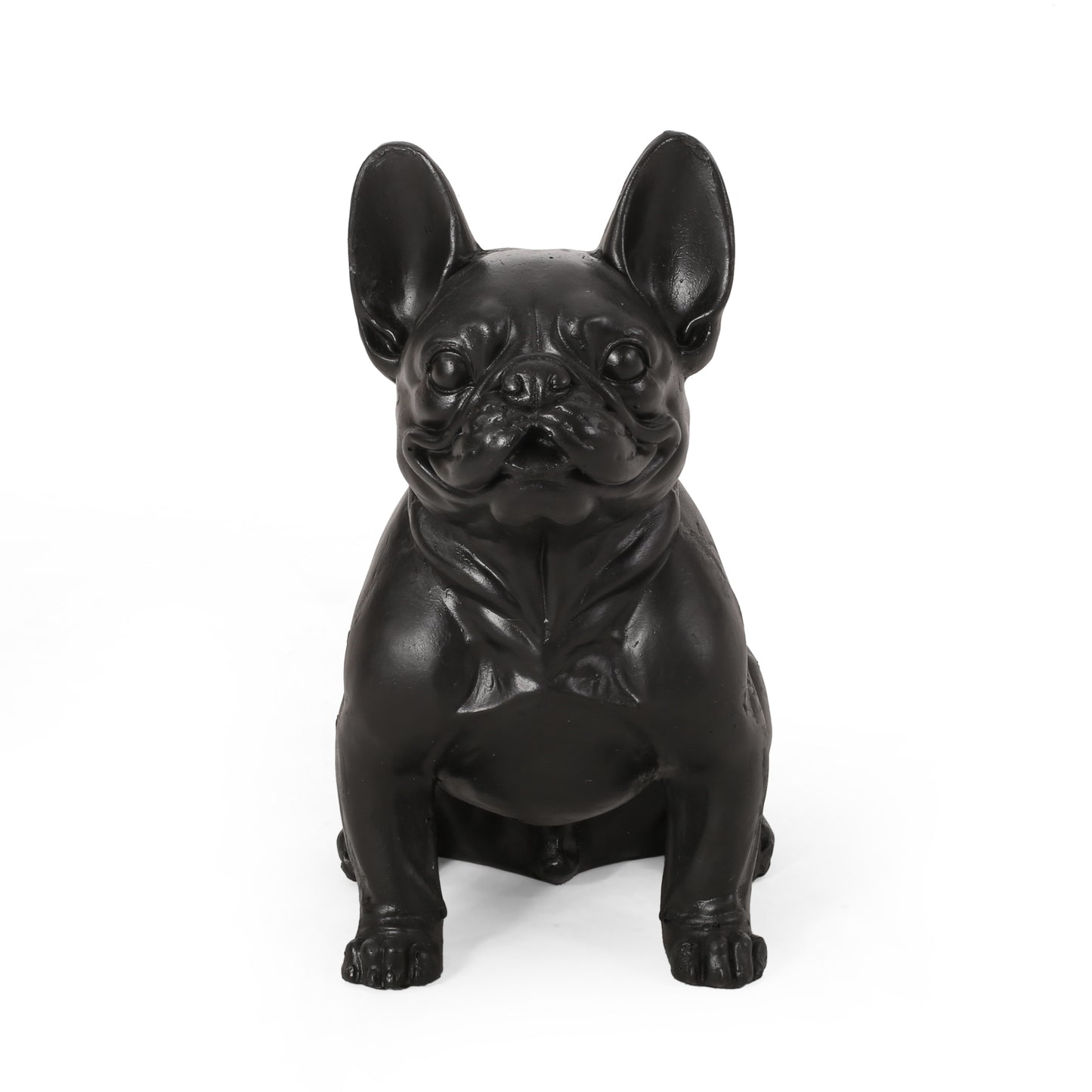 DOG GARDEN SCULPTURE, Outdoor French Bulldog Garden Statue, Matte Black, No Assembly Required