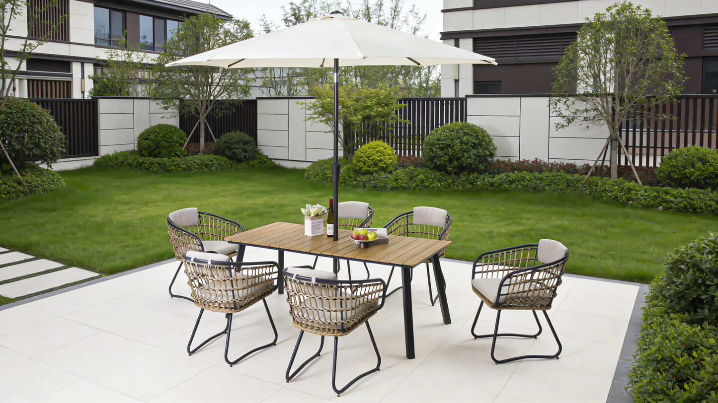 Outdoor Folding Dining Table for 4-6, steel Frame with Umbrella Hole for Patio, Garden, Backyard, Deck, Poolside (yellow)