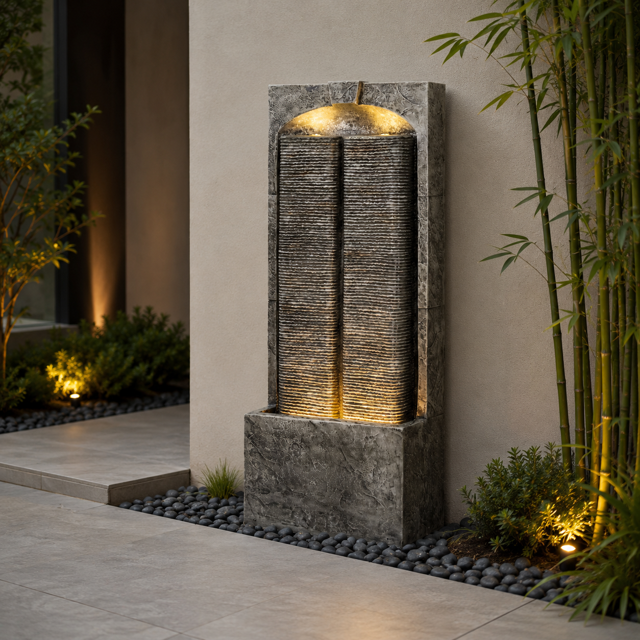 Outdoor Water Fountain Cascading LED Lights 39" H, Resin Fiberglass with Quiet Pump, Freestanding Water Feature for Garden Patio Porch Lawn Backyard Indoor Outdoor Decor