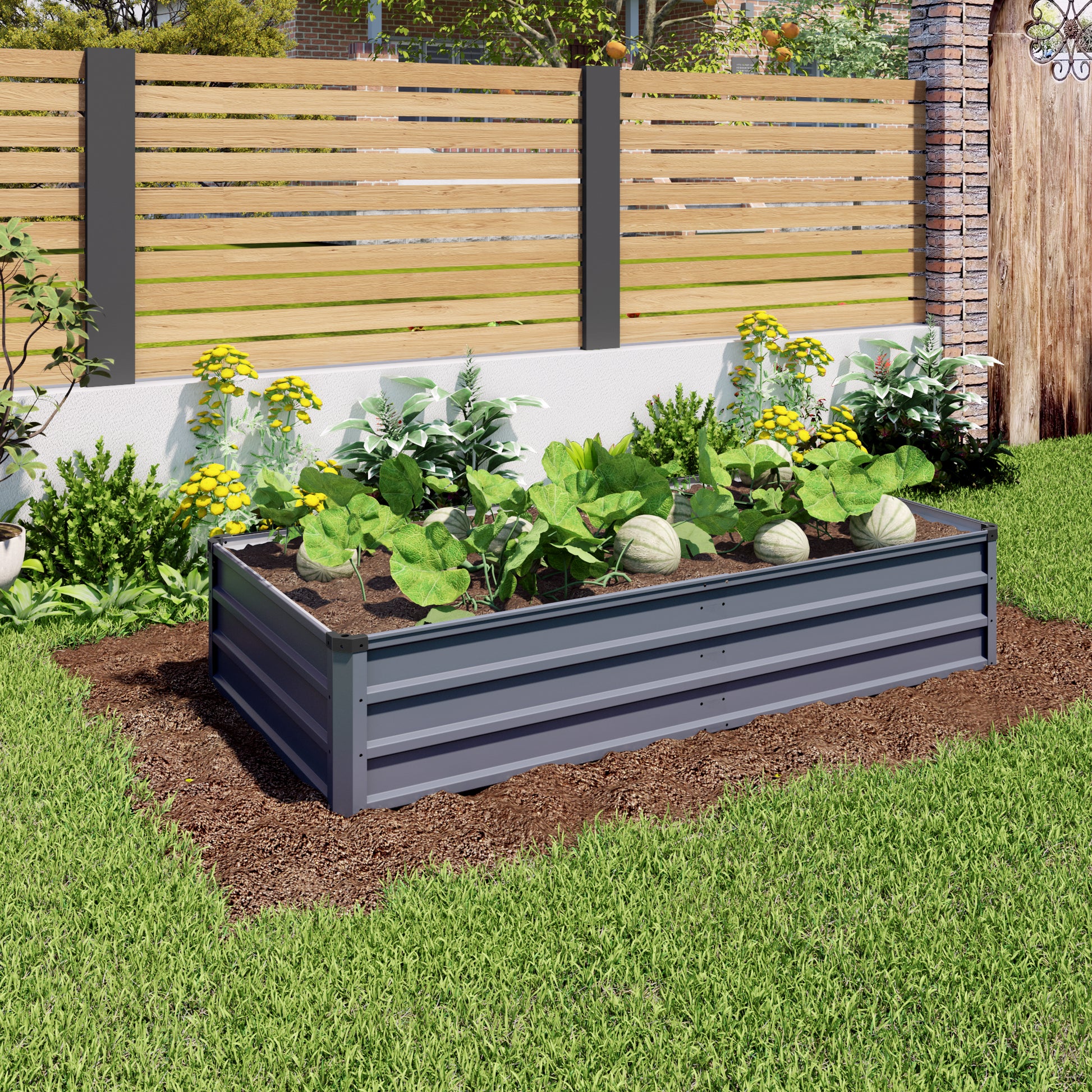 6x3x1ft 2pcs large Garden Bed Kit, Grey Galvanized Metal Outdoor Garden Boxes, Suitable for Outdoor Ground Gardens for Growing Plants, Vegetables Flowers Herb