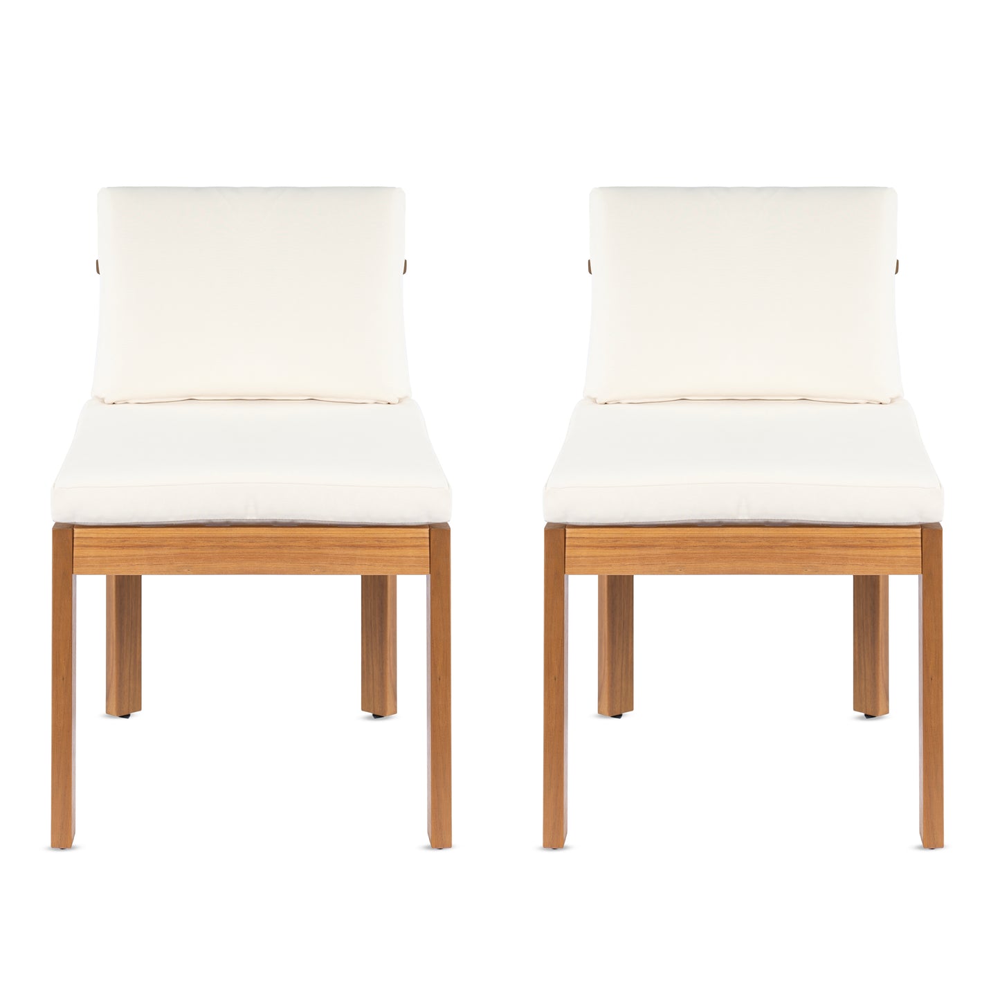 Acacia Wood Outdoor Dining Chair (Set of 2), Teak Finish Wood + Cream Cushions