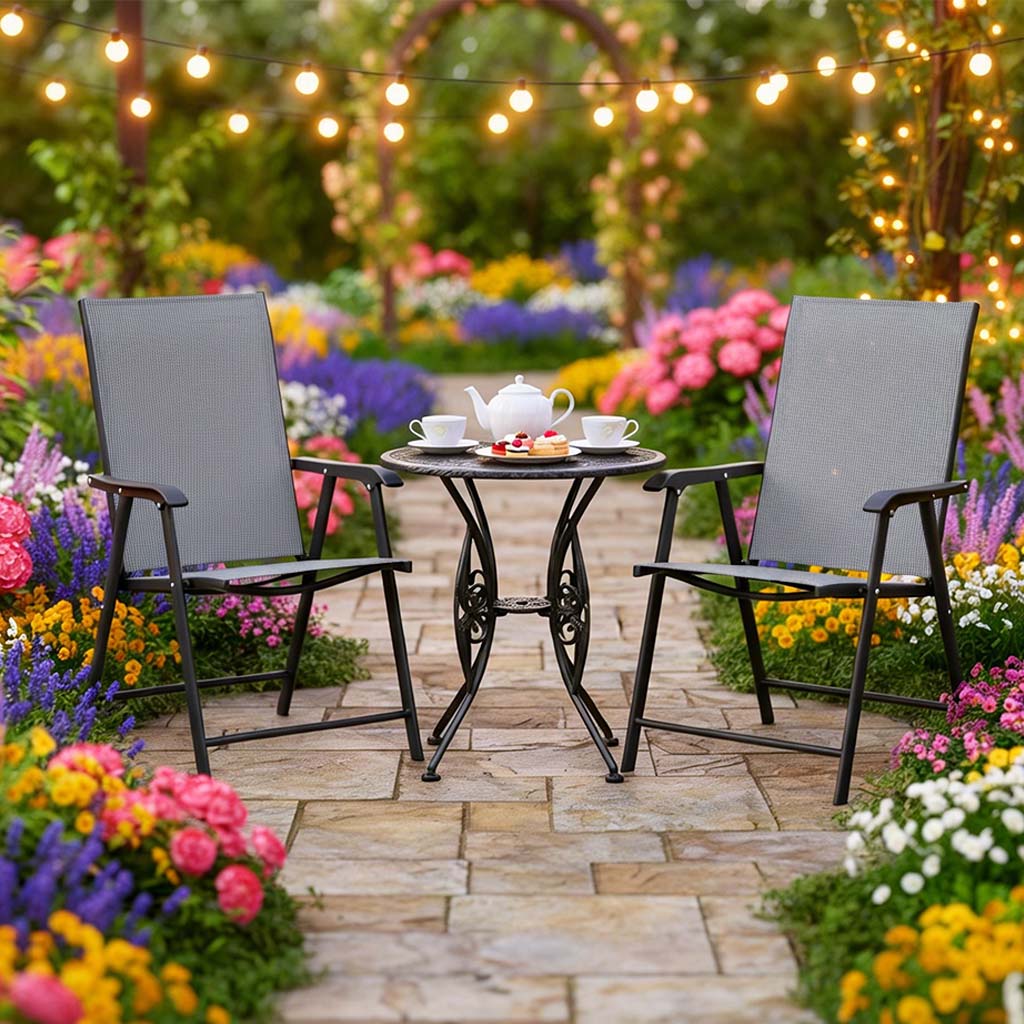 Outdoor Patio Chairs Set of 2 Stackable Portable for Deck, Garden, Camping and Travel