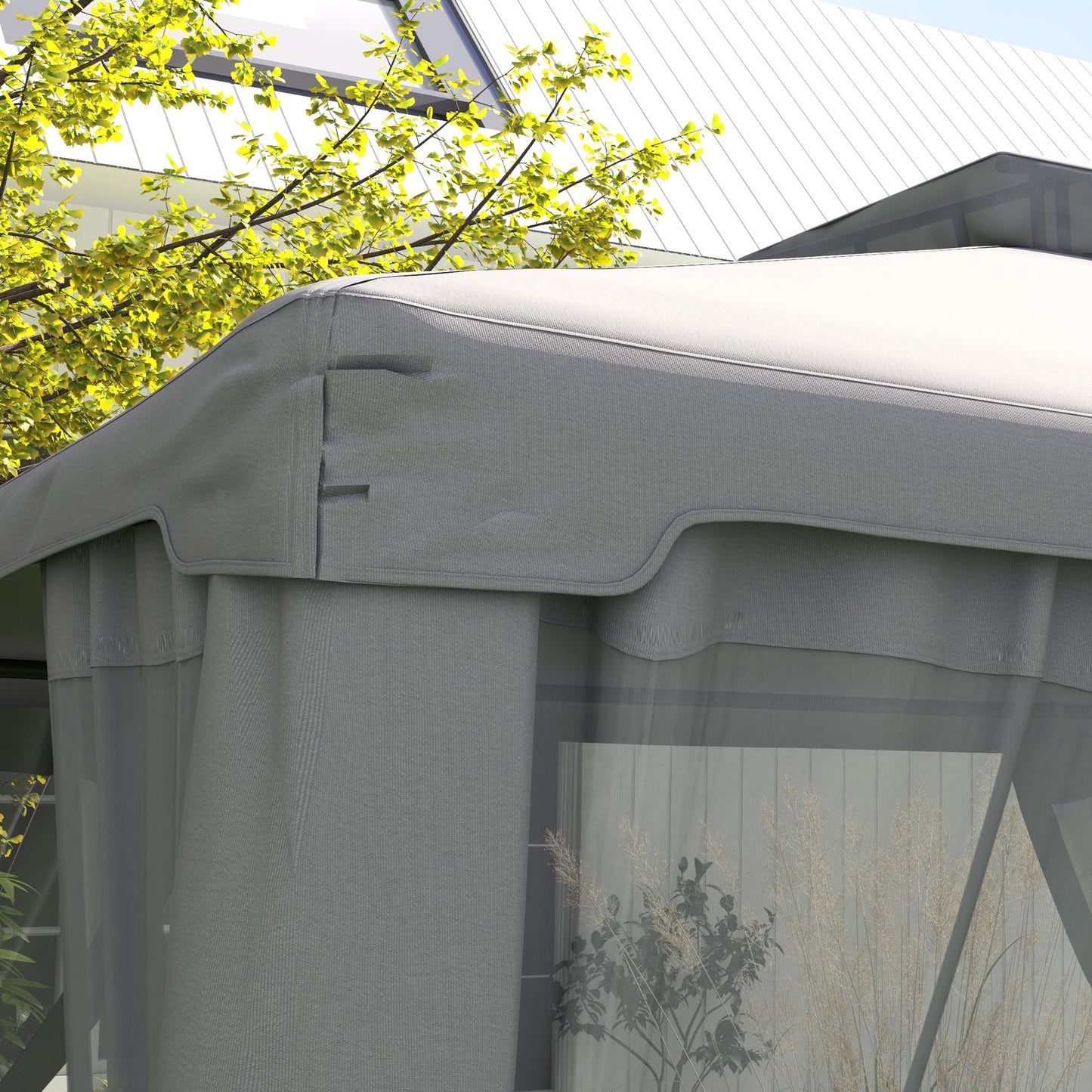 Outsunny 9.6' x 11.6' Patio Gazebo, Outdoor Canopy Shelter with 2-Tier Roof and Netting, Steel Frame for Garden, Lawn, Backyard, and Deck, Gray