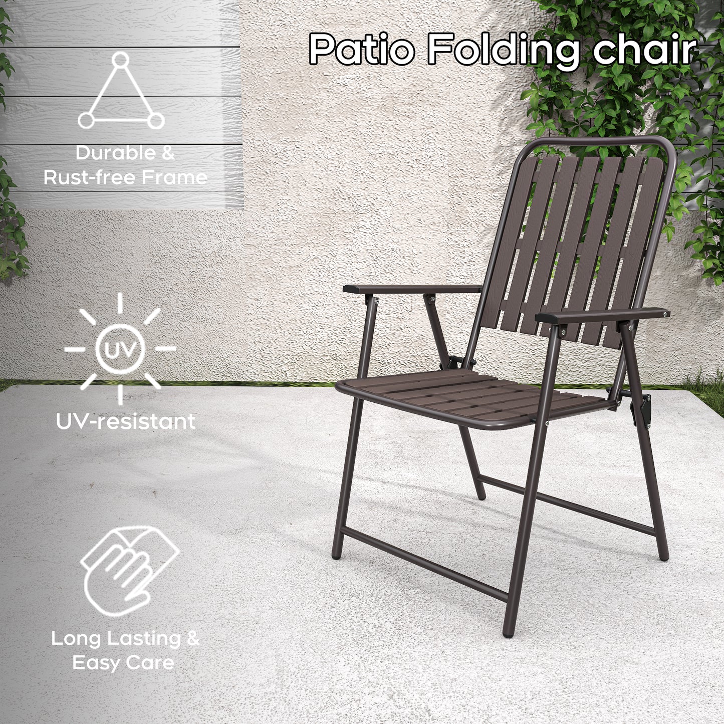 BROWN - [Instant Setup] 2-Piece Folding Chair, No Assembly Required, 350lb Capacity, Rust-Resistant & Stain-Proof for Balcony/Garden