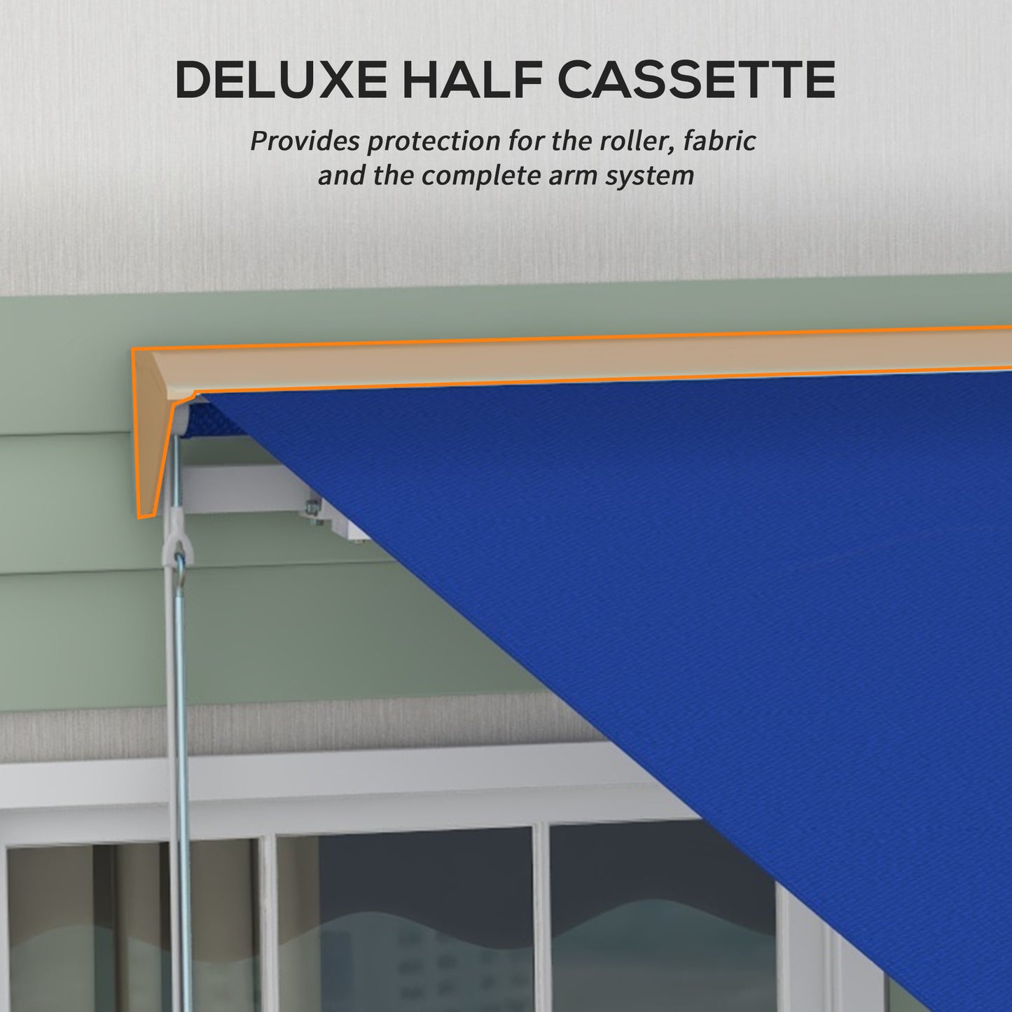 Outsunny 13' x 10' Electric Awning with LED Lights, Retractable Awning, UV40+ Sun Shade Shelter with Remote Controller and Crank Handle for Deck, Balcony, Yard, Blue