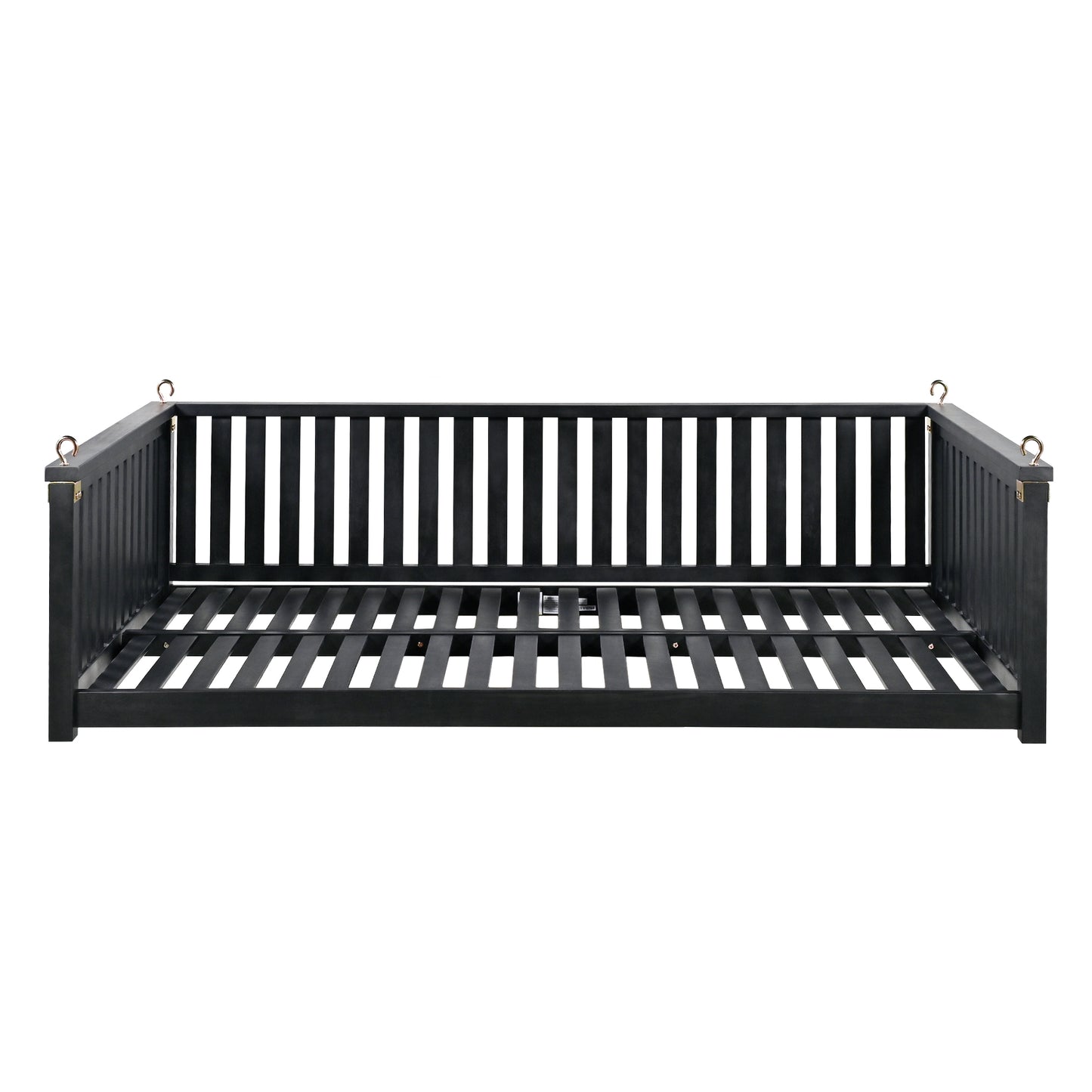 TOPMAX Patio Minimalist Twin Size Garden Swing Bed Wood Porch Swing with Ropes for Backyard, Safe Sloped Design, Black