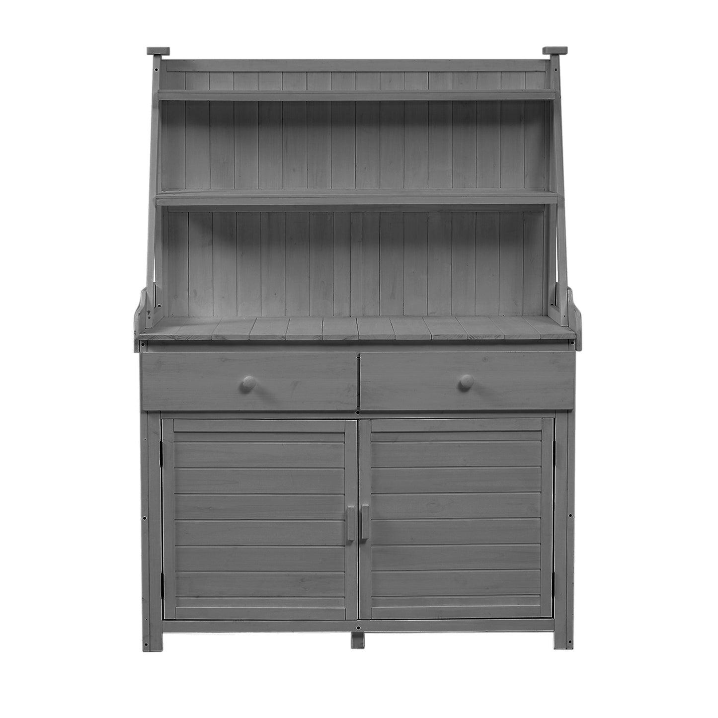 [Assembly Video Provided] TOPMAX 65inch Garden Potting Bench Table, Fir Wood Workstation with Storage Shelf, Drawer and Cabinet, Gray