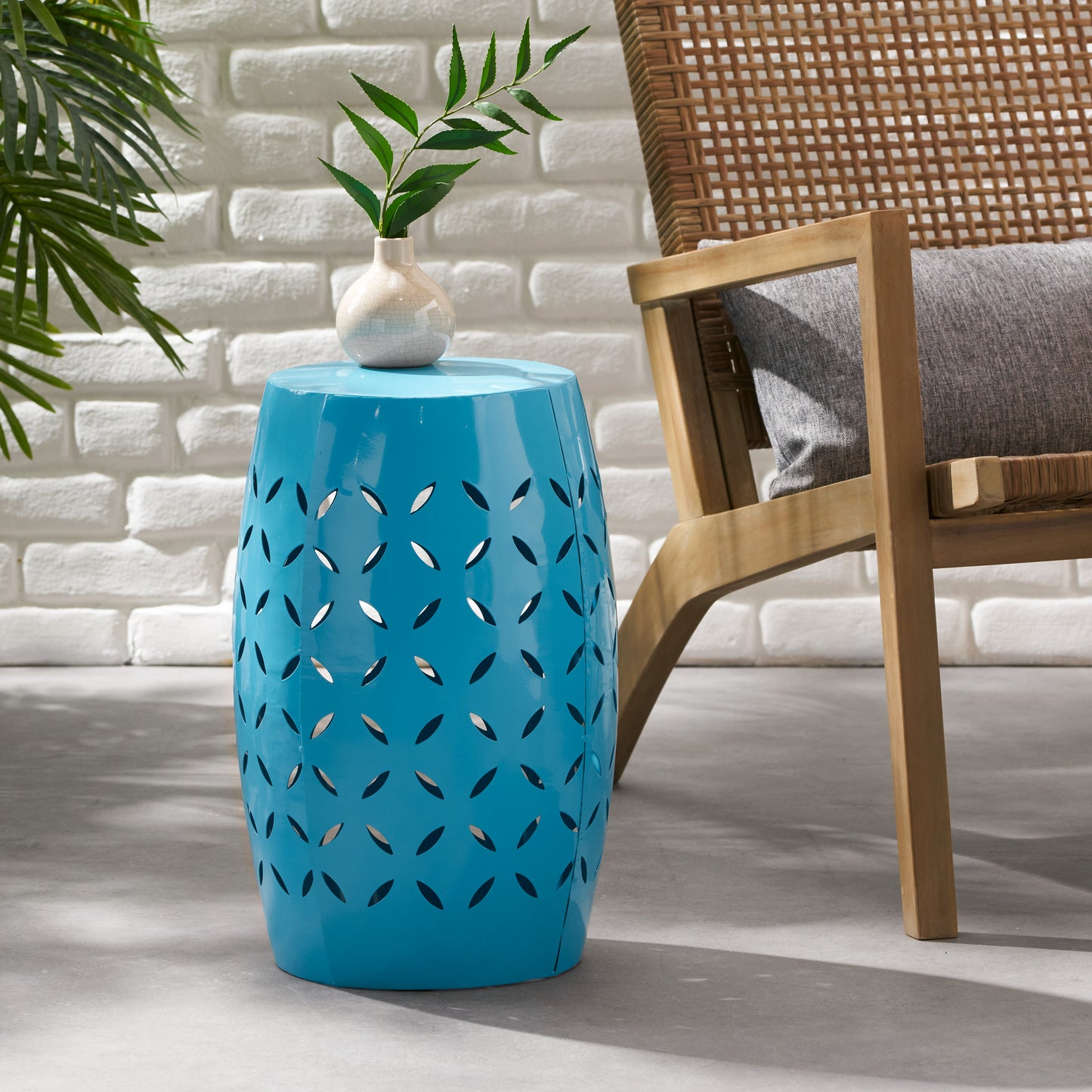 LILAC 12" Accent Side Table, Cylindrical Design End Table for Living Room, Family Room, or Entryway, Industrial Style,Coffee Side Tables for Indoor Outdoor, Blue Color