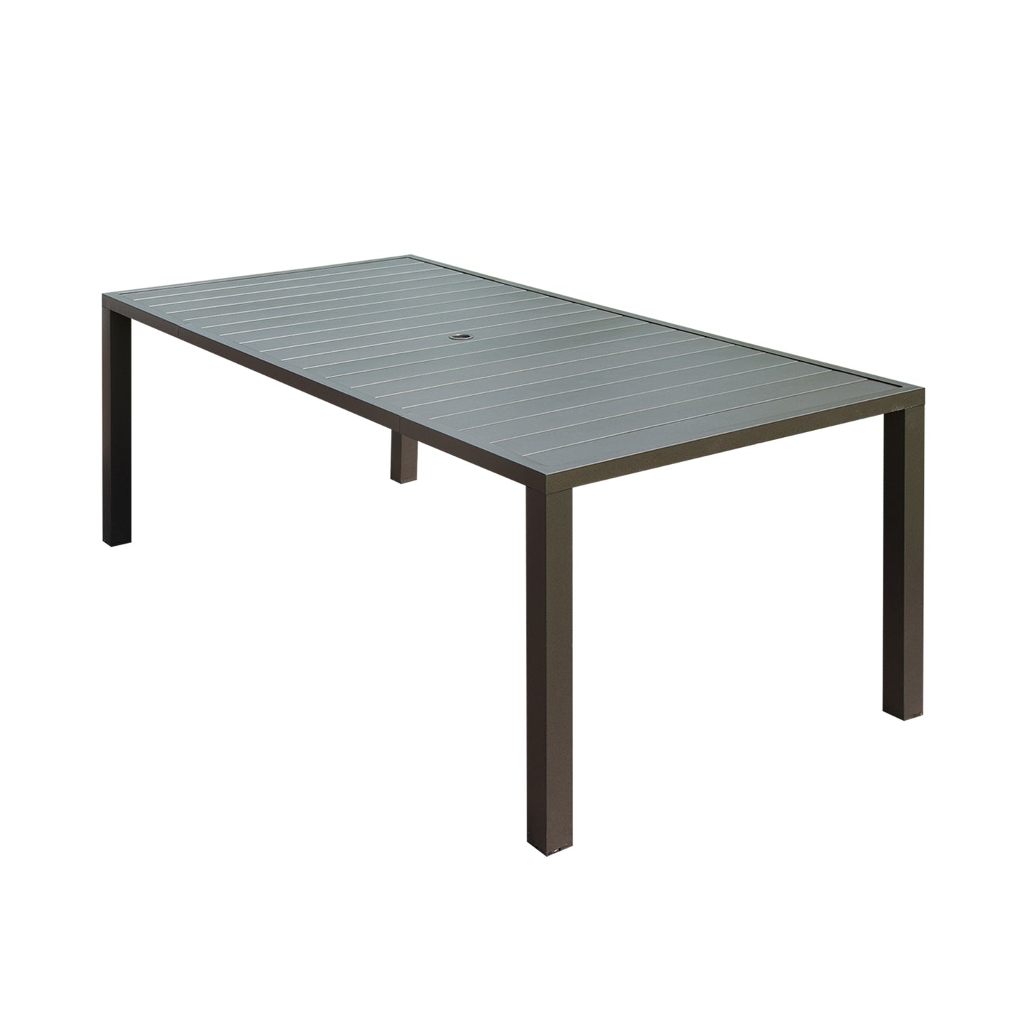 Outdoor Dining Table for 8 Person,Square Slatted Metal Patio Table for Deck Garden Lawn Backyard Use with Umbrella Hole, Brown