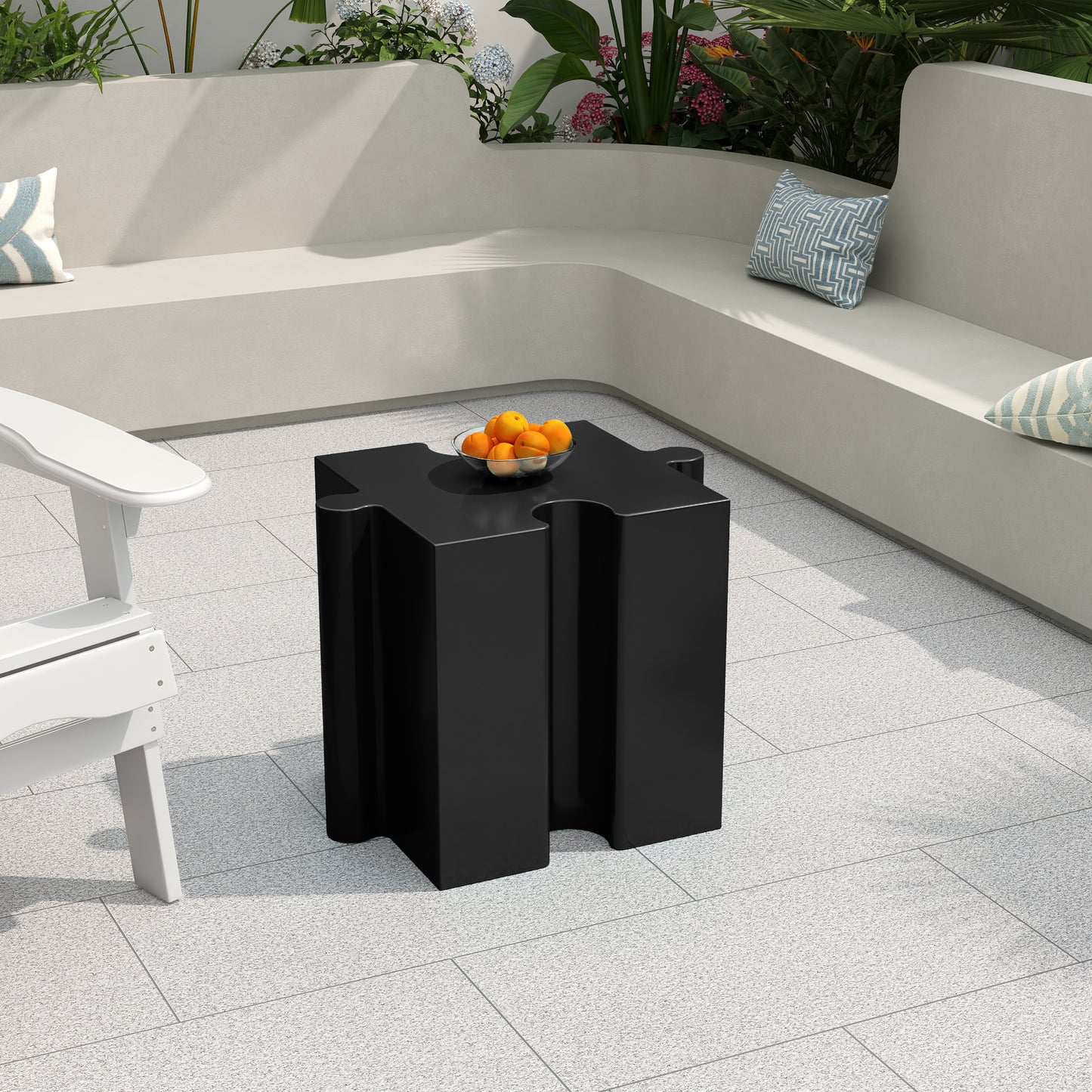 3-Piece Artistic Puzzle Table Set,Modular MGO Side Tables with Interlocking Design (2 Convex & 1 Concave), 200lb Capacity for Indoor & Outdoor,White & Black Color