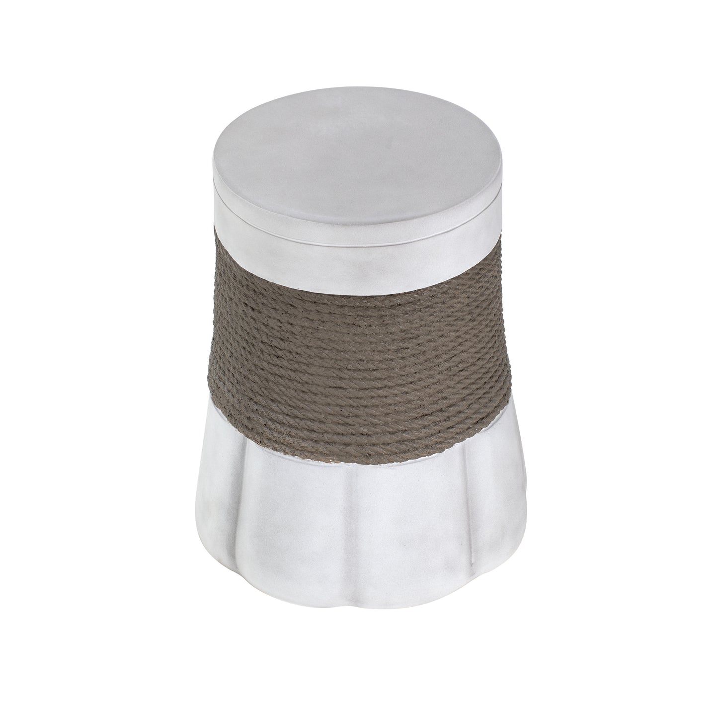 Outdoor Light Gray & Brown Retro Woven Rope & Fan-Base MGO Side Table – End Table for Home, Office, Living Room & Outdoor