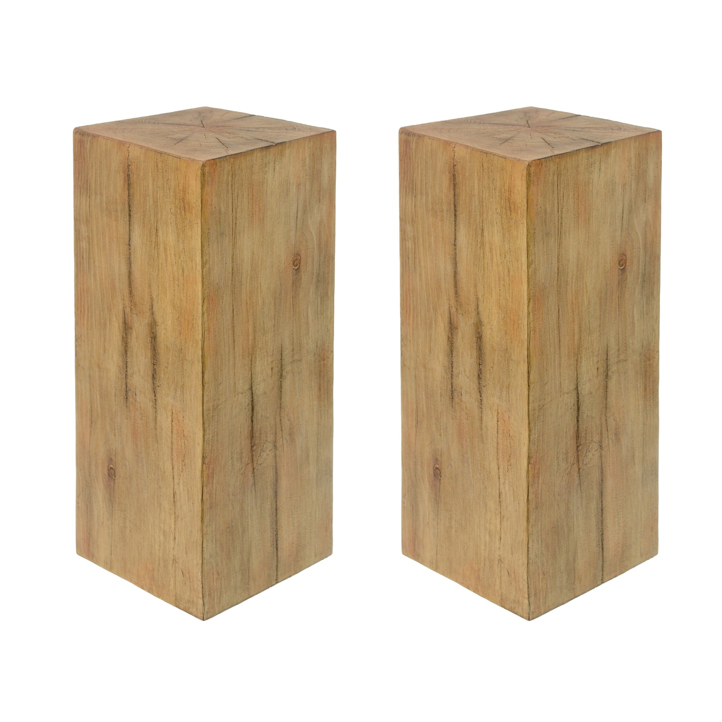 Wood-Look Square-Column MGO End Table,  H33.75",Wood-Like Distressed Finish, Mix with Different Heights, Indoor Outdoor Use,Natural Color