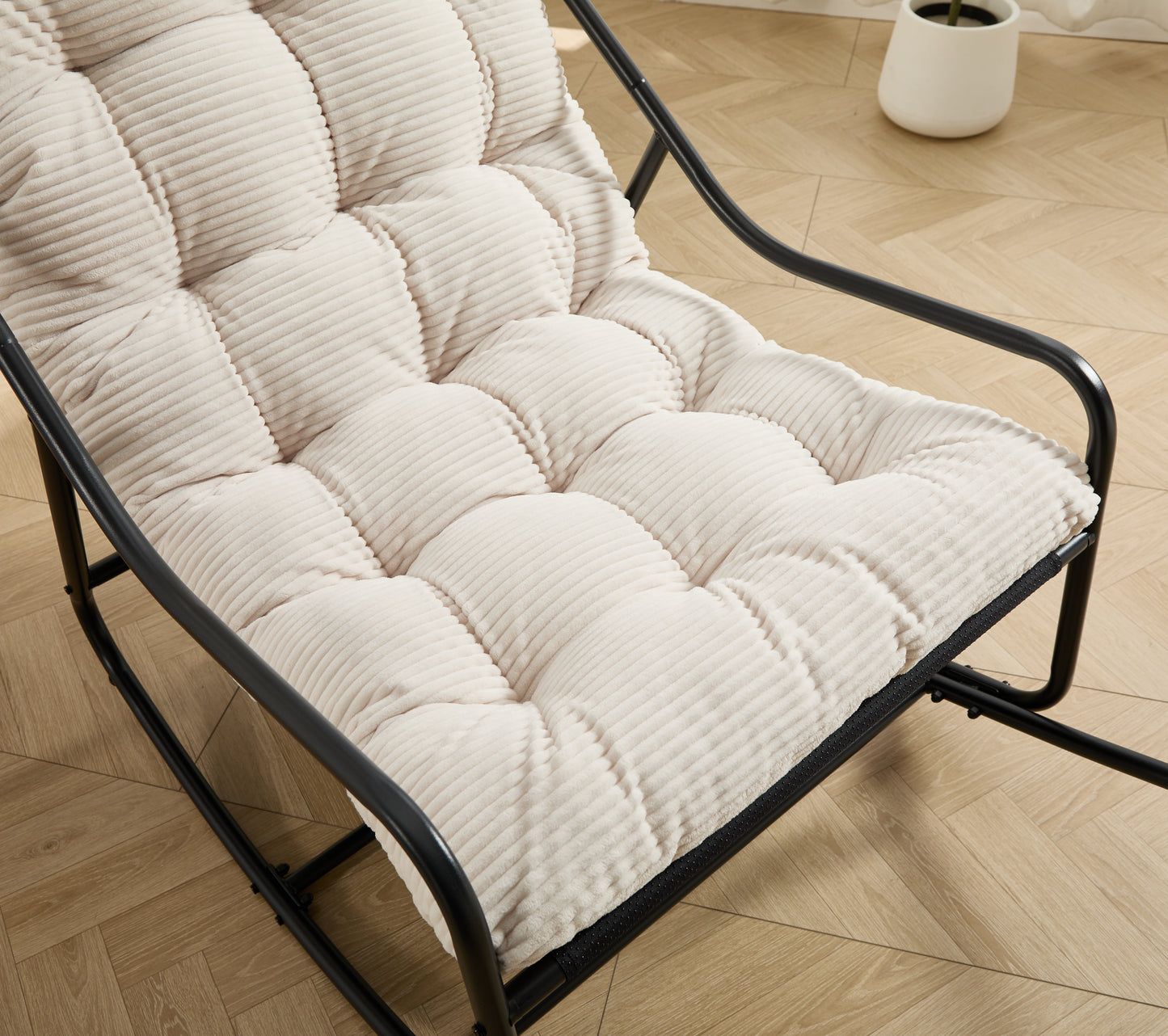Outdoor Rocking Chair, Comfy Cushion, with Soft Thick Cushion,for Living Room, Bedroom, Reading Room, Black Frame with White Cushion