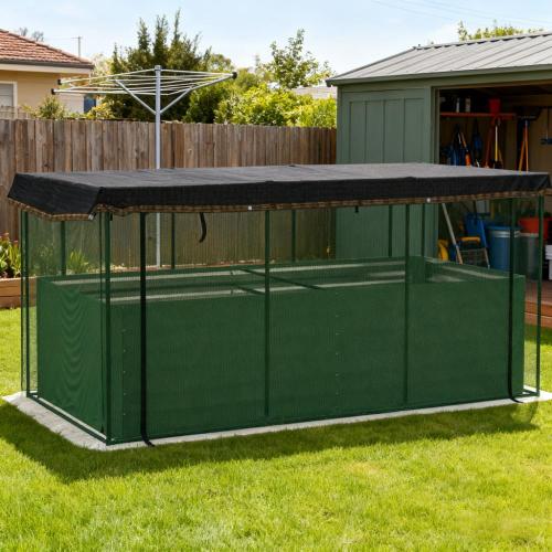70.9 in. x 23.6 in. x 22.6 in. Galvanized Steel Raised Garden Bed with Net Cover and Roof, Metal Planter Box, Beige