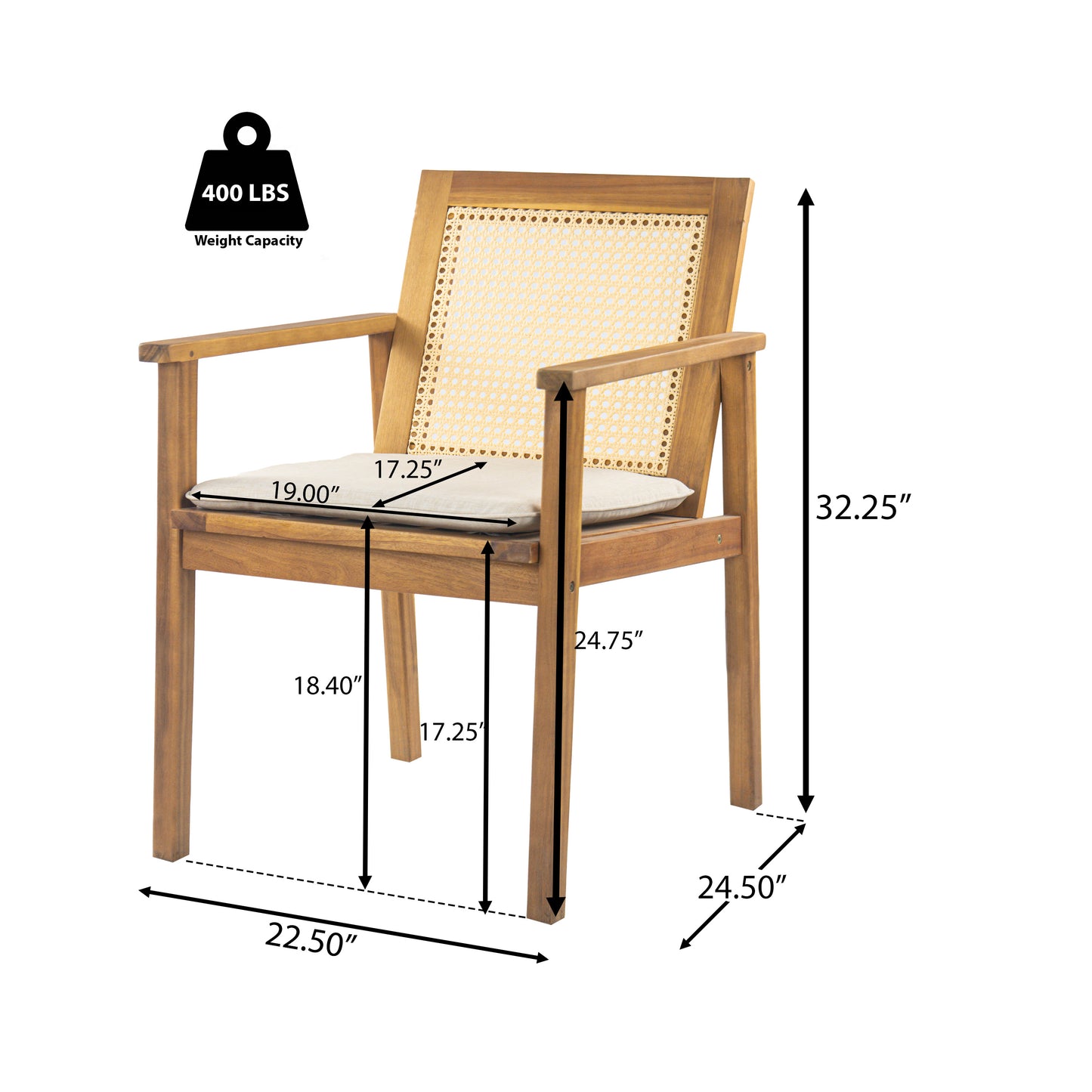 Preston Outdoor Dining Chair with Cushion(Set of 2)