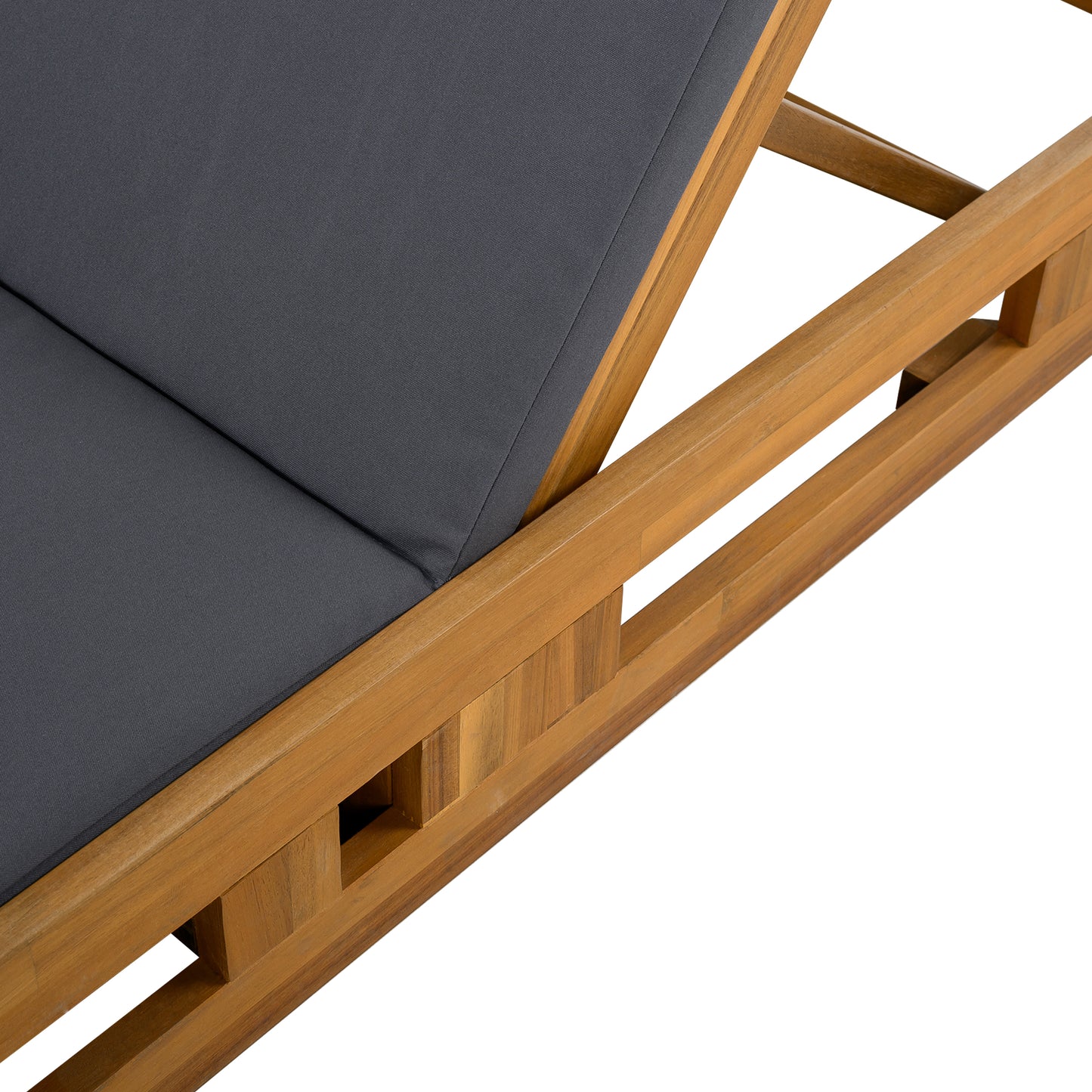 LOUNGE CHAISE SET,ACACIA WOOD WITH WATER-RESISTANT LOUNGE CUSHIONS (Dark Grey/ & 2 INCH THICK) - MATCHING CREAM/LEAF COCONUT VERSION AVAILABLE