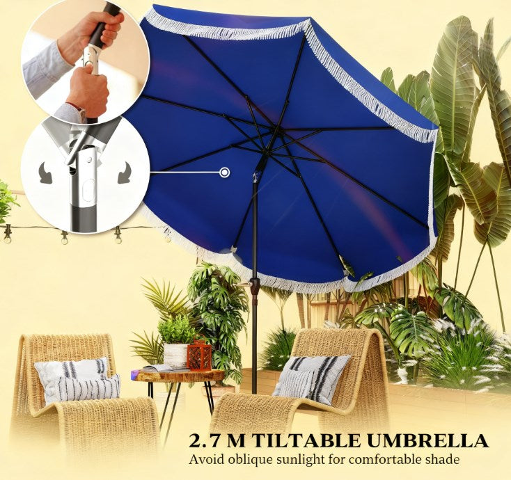 Outdoor Umbrella with Crank,Patio Umbrella,8 Ribs,Push Button Tilt