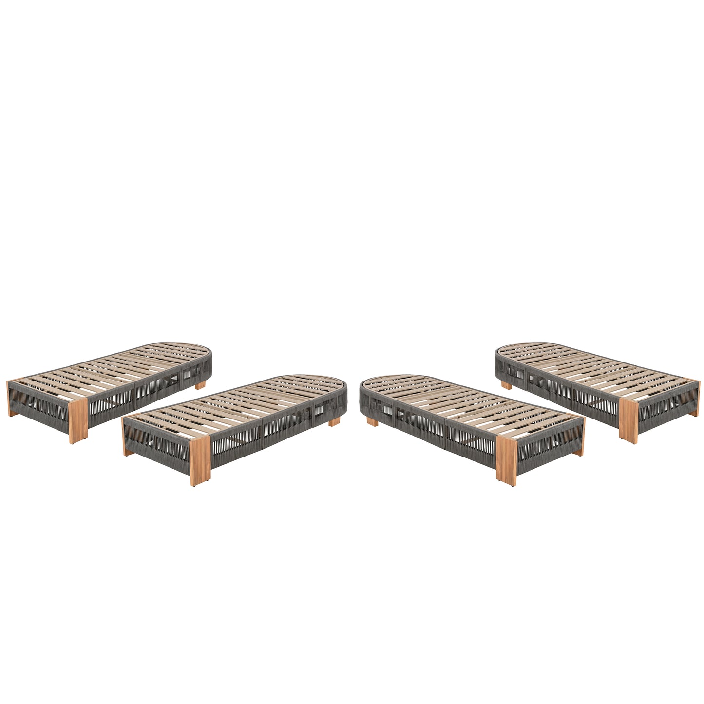 Outdoor  Acacia Wood Patio Adjustable Lounge Chair - Uncushioned for Backyard Pool Garden-Grey rope & Natural iron