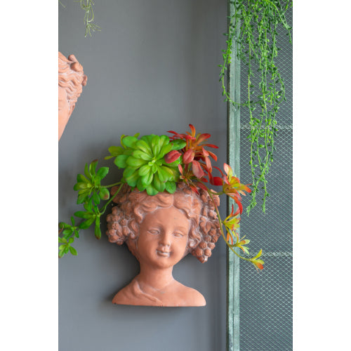8 x 4 x 9 in. Brown Concrete Visage Head Bust Planter Raised Garden Bed