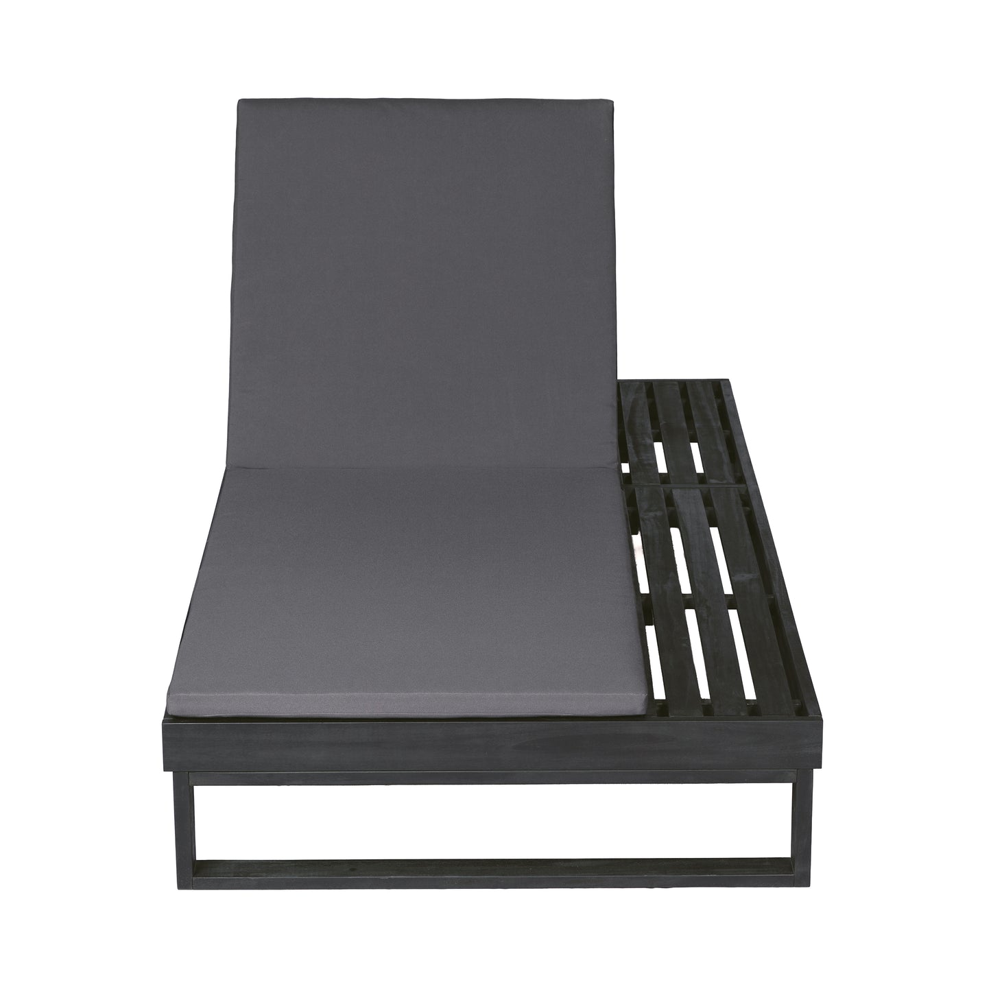 Black Acacia Wood Chaise Lounge with 1.57-Inch Dark Gray 2-Fold Cushion Set, 4-Position Adjustable with Flat Side Surface, for Poolside - Matching cream,leaf coconut version available