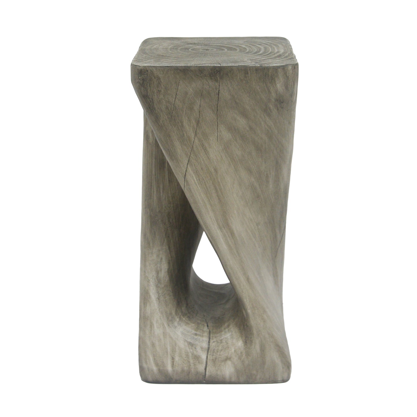Outdoor Side Table,Twist Shape End Table,Decorative Accent Table,Garden Stool Table for Patio Balcony Beach Pool Side,Lightweight Concrete,Wood Like Texture,Grey Color
