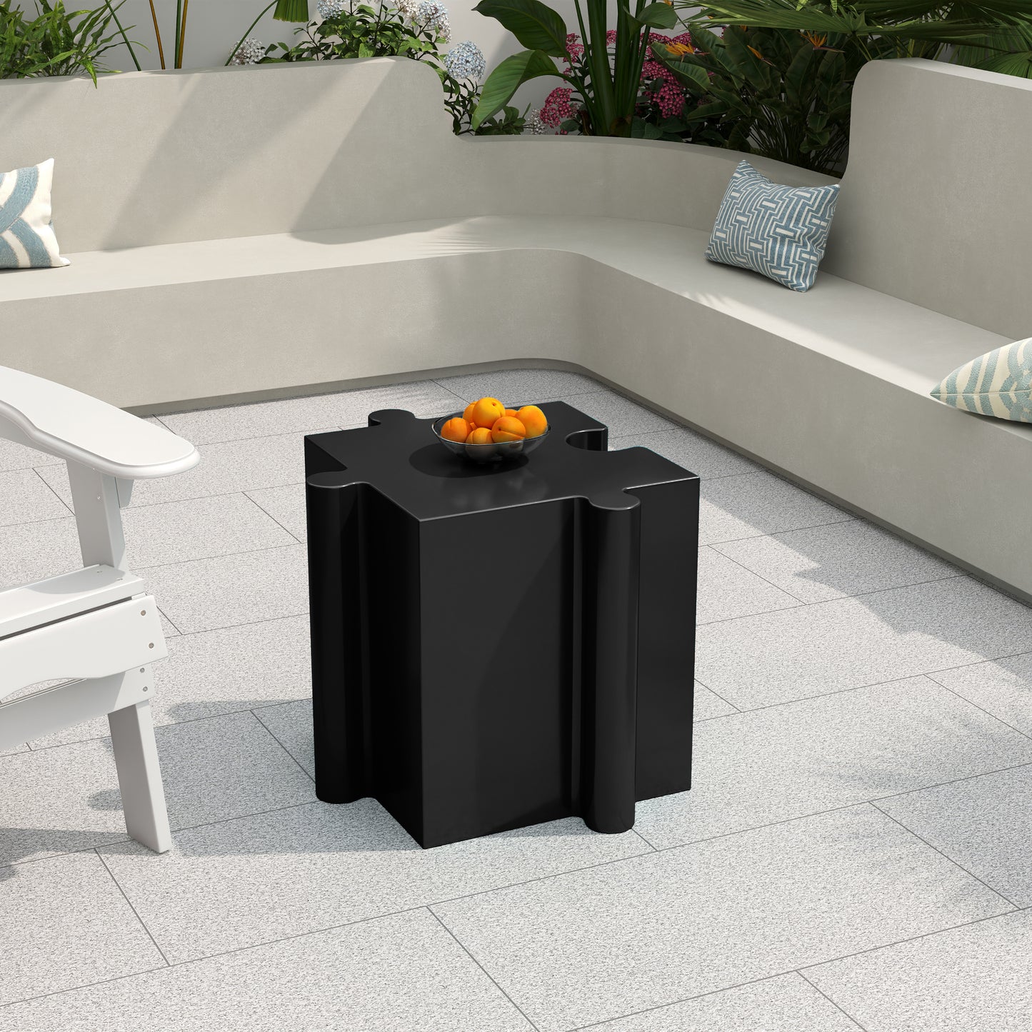 3-Piece Artistic Puzzle Table Set,Modular MGO Side Tables with Interlocking Design (2 Convex & 1 Concave), 200lb Capacity for Indoor & Outdoor,Black & White Color