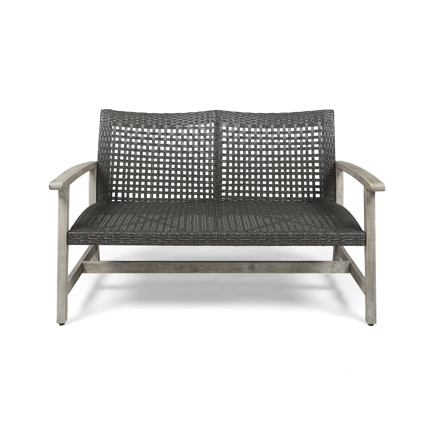 HAMPTON Outdoor Acacia Wood Wicker Loveseat, Patio Furniture Conversation Set for Backyard