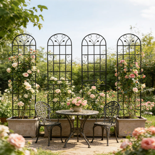 4-Pack 86.7 in. H Black Metal Garden Trellis, Rustproof Trellis for Climbing Plants and Flower Support