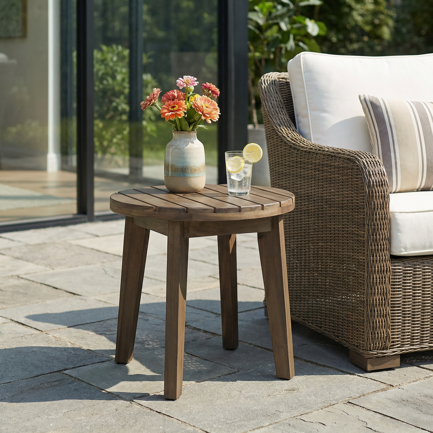 Outdoor 16" Acacia Wood Side Table, Gray Finish