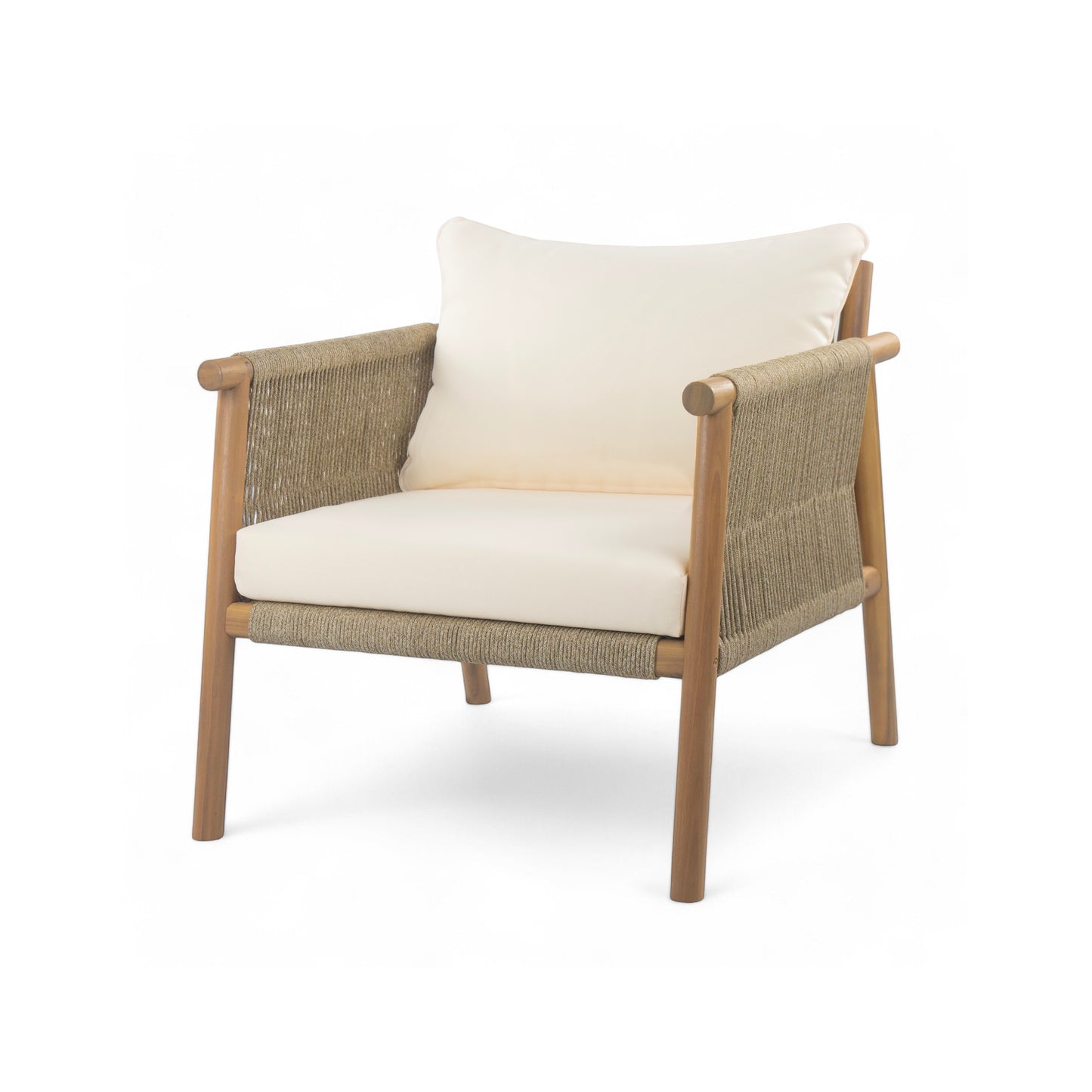 28" Modern Outdoor Woven Lounge Chair with Solid Wood Frame and Comfortable Polyester Cushions, Perfect for Patio, Garden, or Balcony